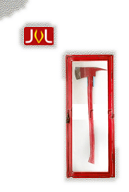 Fire axe in a wall-mounted cabinet